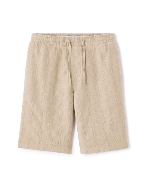Bermuda jacquard rayé 100% coton - beige