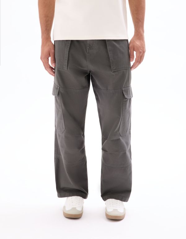 Pantalon cargo baggy 100% coton - gris