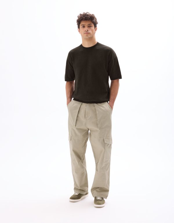 Pantalon cargo baggy 100% coton - beige clair