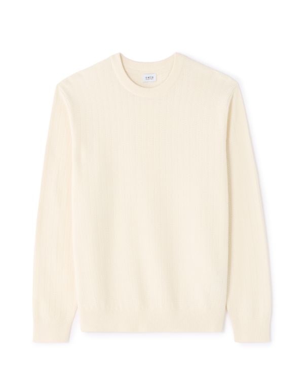 Pull col rond en meille chevrons 100 % coton - écru