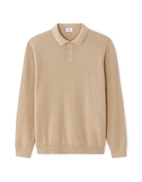 Pull col polo point fantaisie - beige