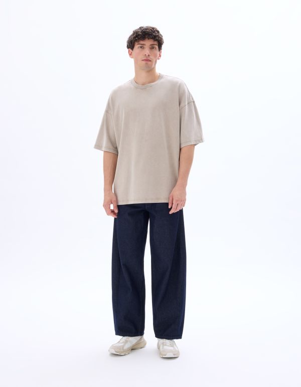 T-shirt oversize col rond 100% coton délavé et reliéfé - cajou
