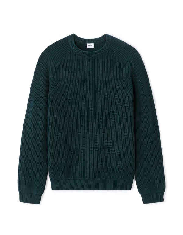 Pull col rond 100% coton - vert foncé