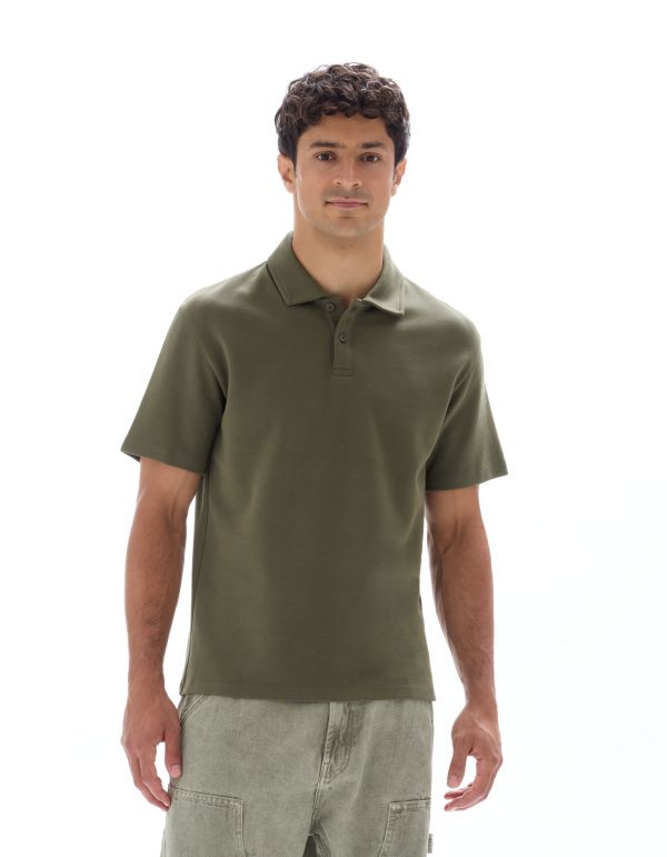 Polo regular col zippé en jersey - kaki