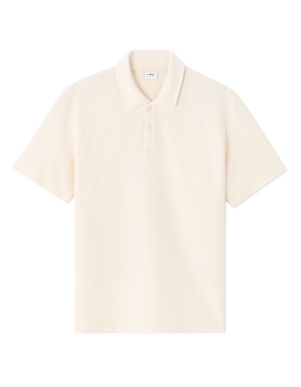 Polo regular col zippé en jersey - écru