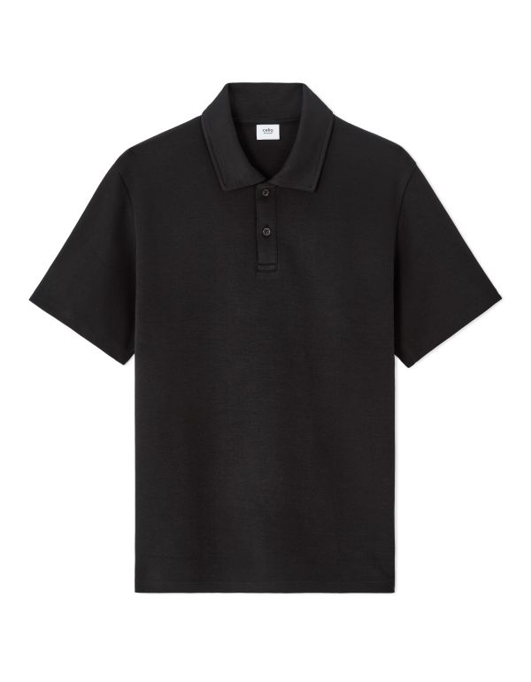Polo regular col zippé en jersey - noir