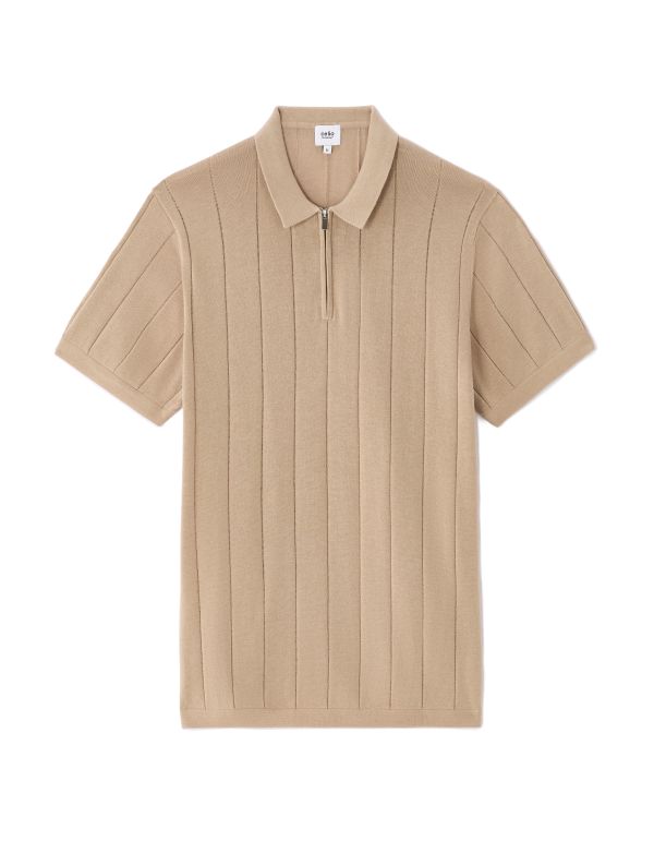 Polo regular en maille col zippé - beige