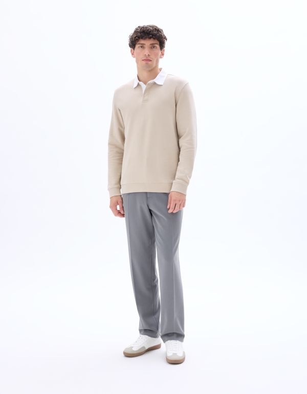 Polo regular uni manches longues - beige