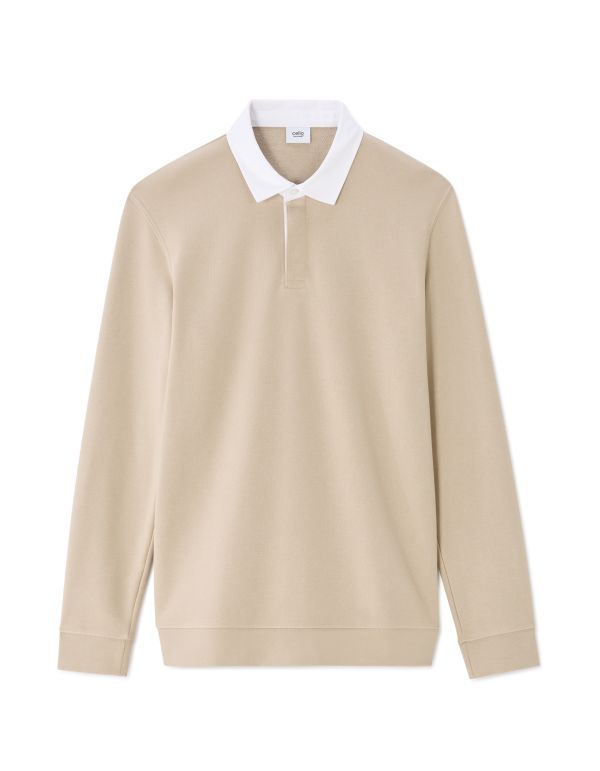 Polo regular uni manches longues - beige