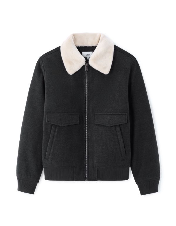 Blouson Woolness en laine mélangé à col fourrure  - anthracite