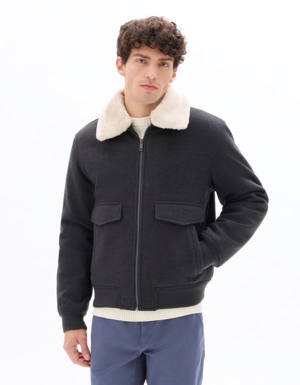 Blouson Woolness en laine mélangé à col fourrure  - anthracite