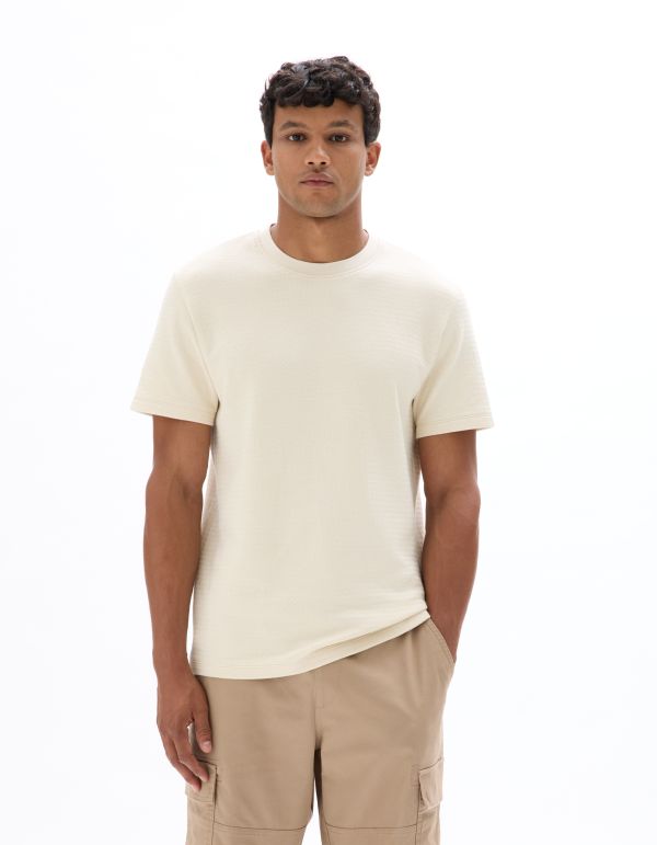 T-shirt regular col rond 100% coton reliéfé - chêne