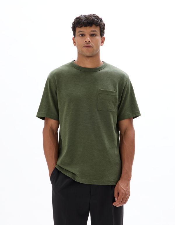 T-shirt boxy col rond flammé - kaki