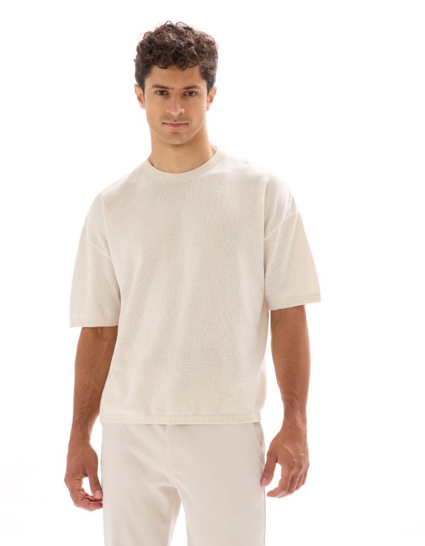 T-shirt boxy col rond en maille - chêne
