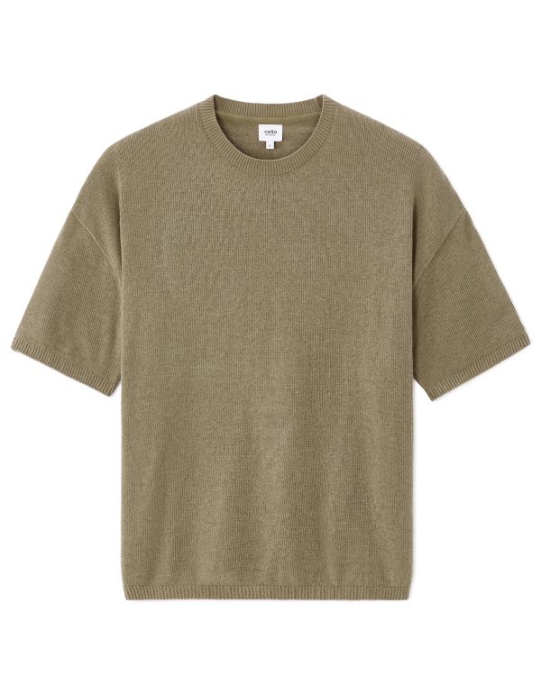 T-shirt boxy col rond en maille - taupe