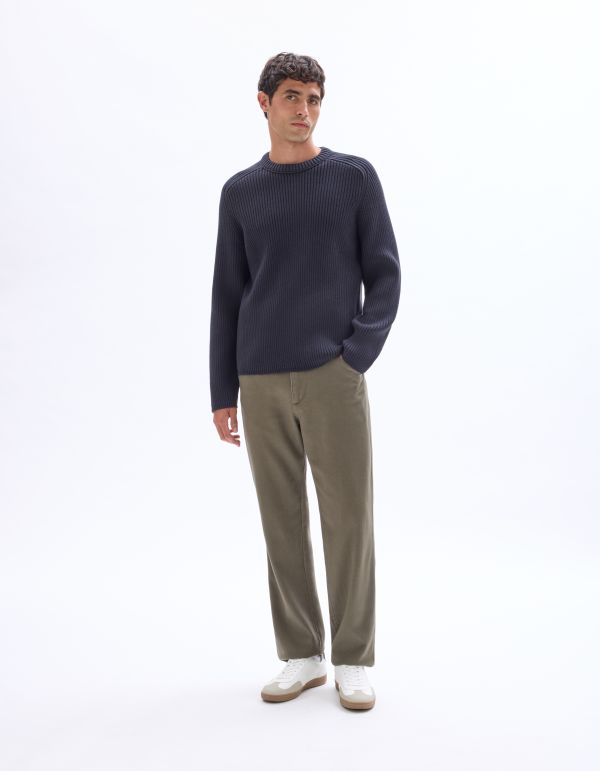 Pull col rond en maille côtelée - encre