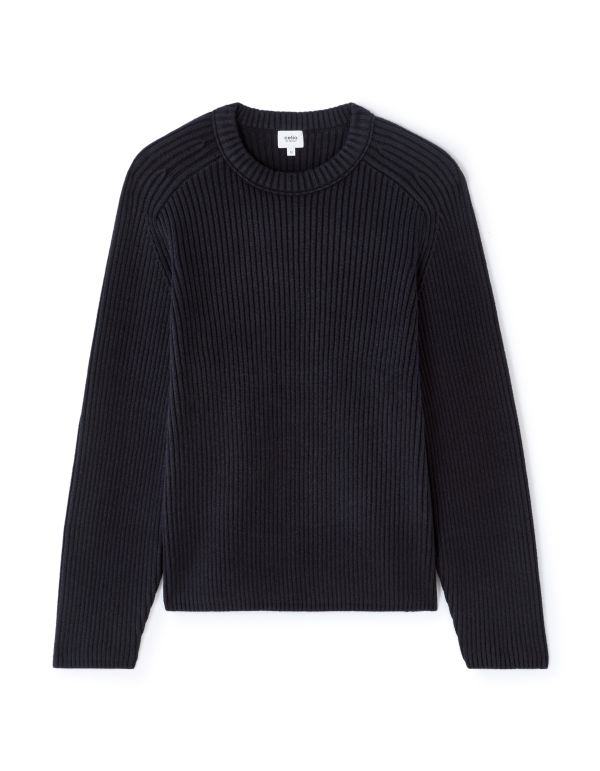 Pull col rond en maille côtelée - encre