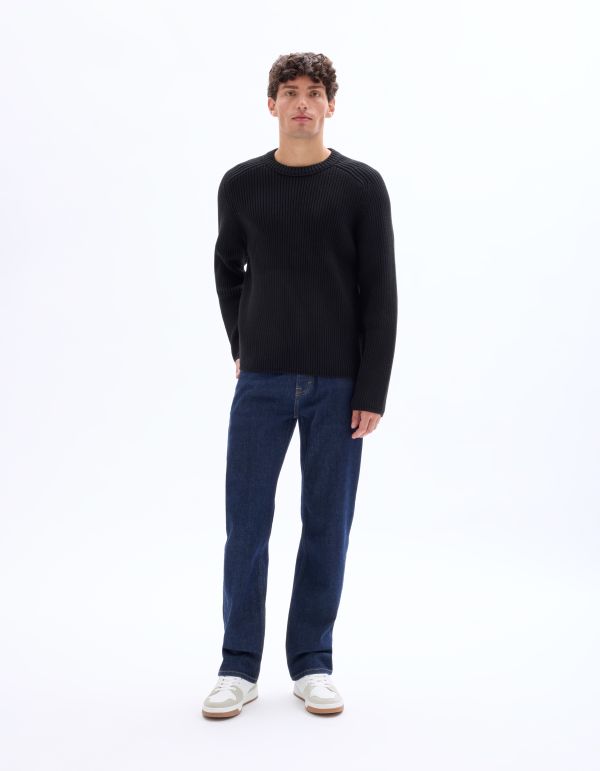 Pull col rond en maille côtelée - noir