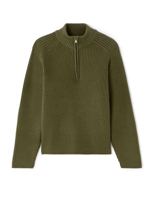 Pull col camionneur en maille côtelée - kaki