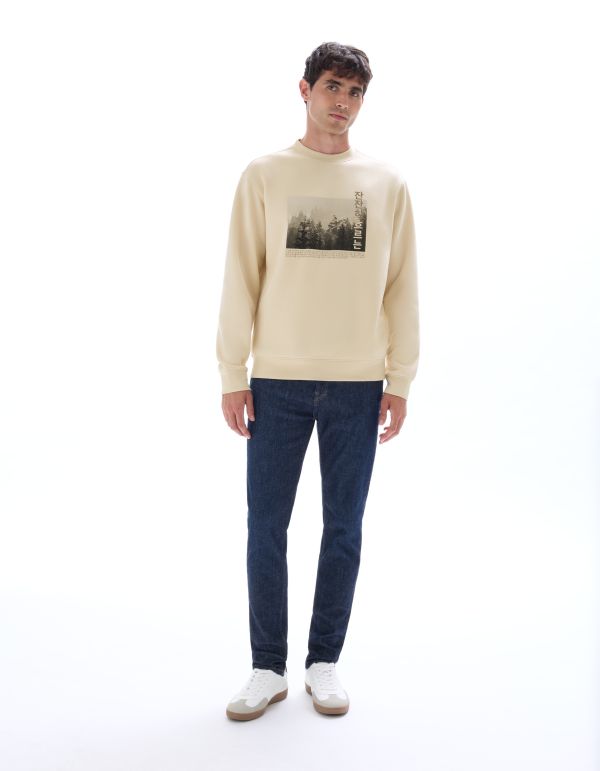 Sweat regular col rond imprimé Asie - blanc