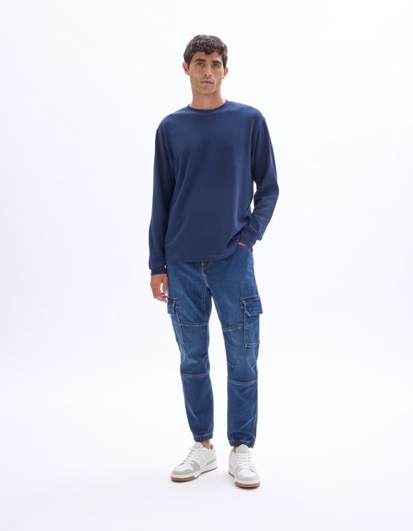 Jean cargo slim coton stretch - bleu