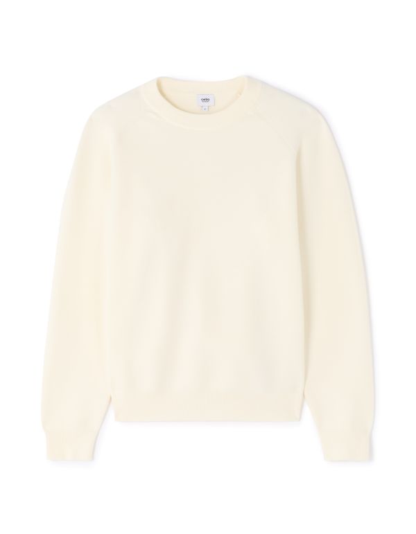 Pull col rond en coton mélangé uni - beige