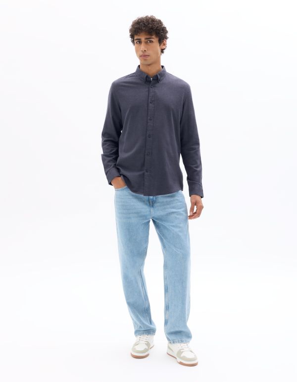 Chemise regular unie en flanelle - bleu