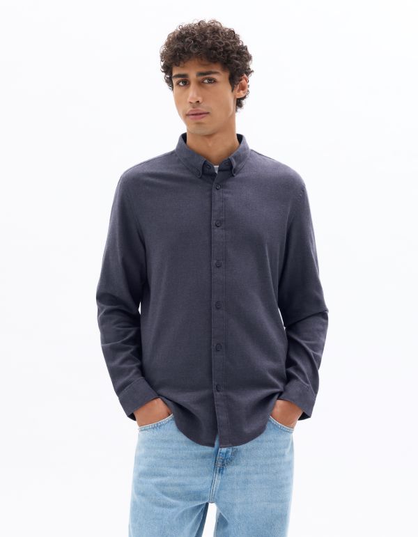 Chemise regular unie en flanelle - bleu