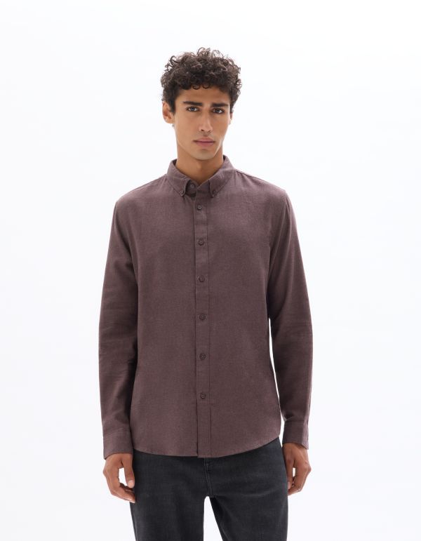 Chemise regular unie en flanelle - bordeaux