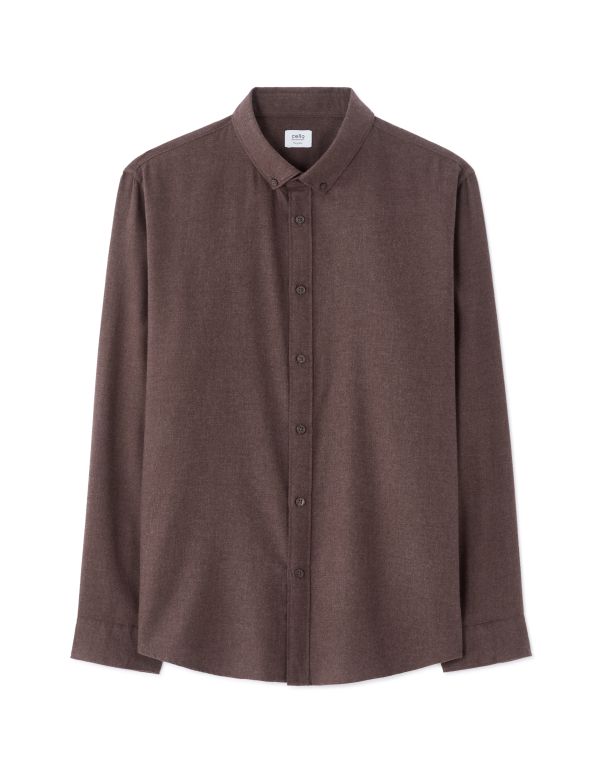 Chemise regular unie en flanelle - bordeaux