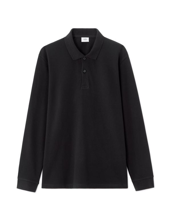 Polo regular piqué 100% coton manches longues - noir