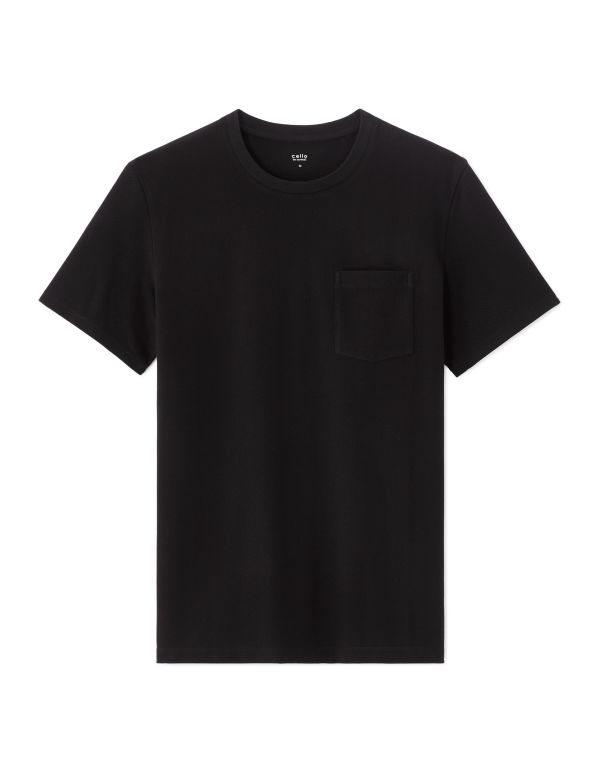 T-shirt regular col rond 100% coton piqué stretch - noir