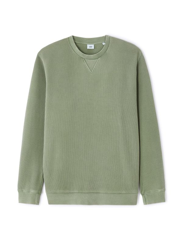 Sweat regular col rond 100% coton gaufrée - kaki