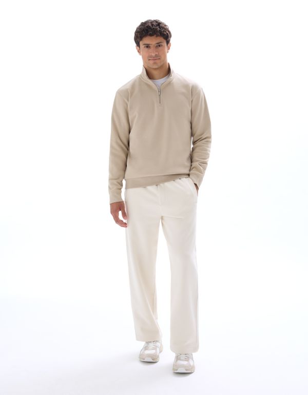 Sweat regular col camionneur uni - beige
