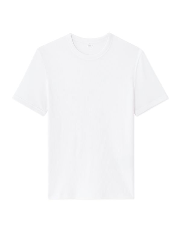 T-shirt slim col rond coton stretch côtelé - blanc