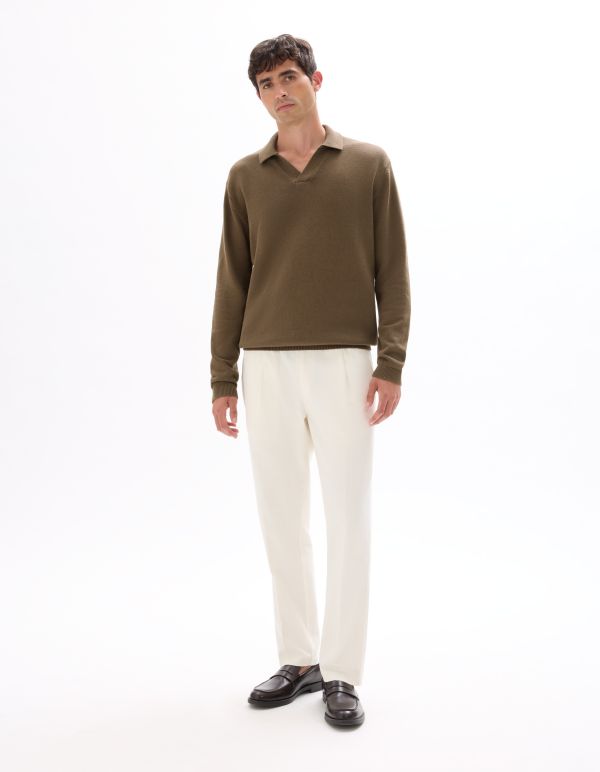 Pull oversize col V 100% coton - taupe