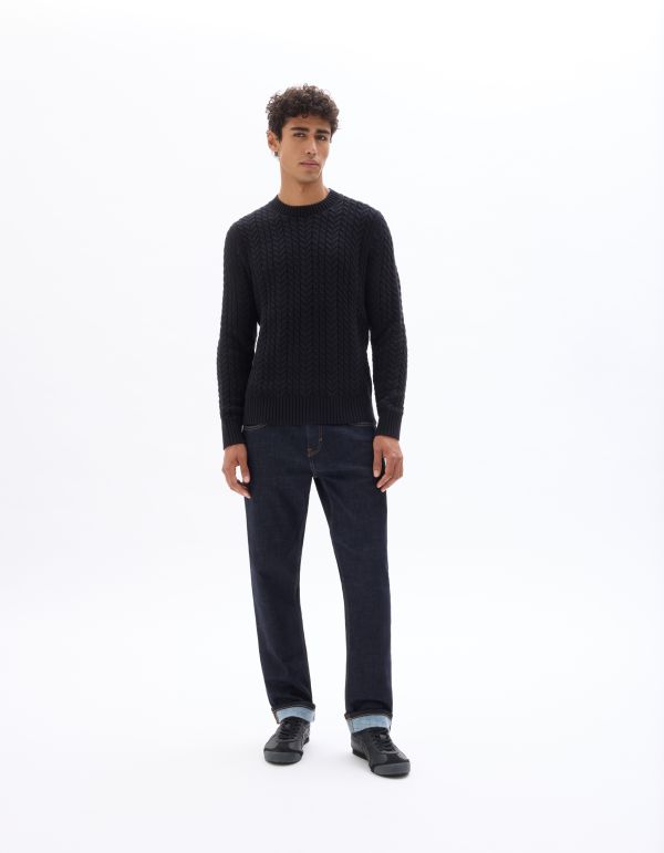 Pull torsadé col rond en coton mélangé - noir