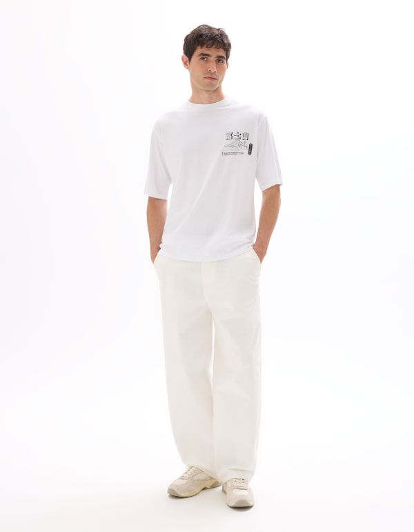 T-shirt oversize col rond 100% coton imprimé asie - blanc
