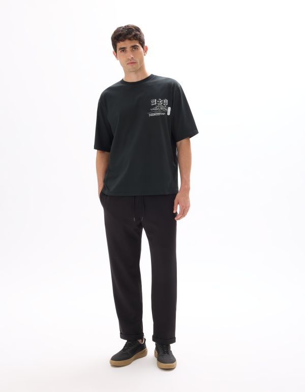 T-shirt oversize col rond 100% coton imprimé asie - noir