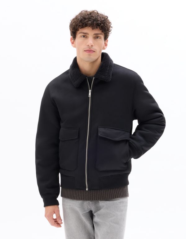 Blouson aviateur en faux daim - noir