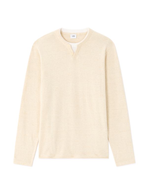 Pull col tunisien coton mélangé - beige clair