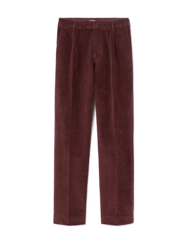 Pantalon chino straight en velour - bordeaux