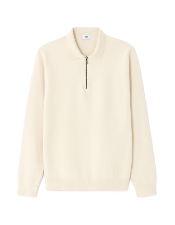 Pull regular col polo zippé - blanc