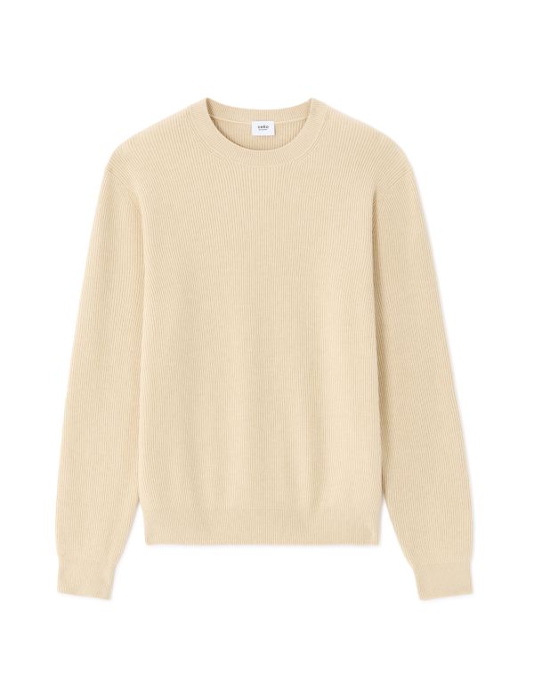 Pull col rond côtelé - beige