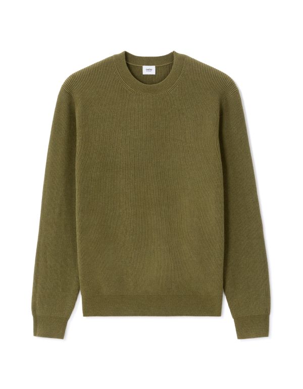Pull col rond côtelé - vert olive