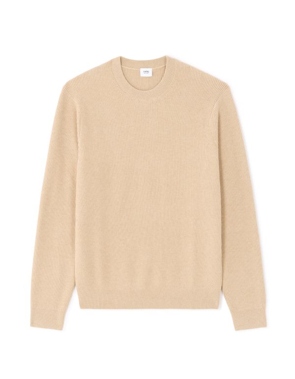 Pull col rond côtelé - beige