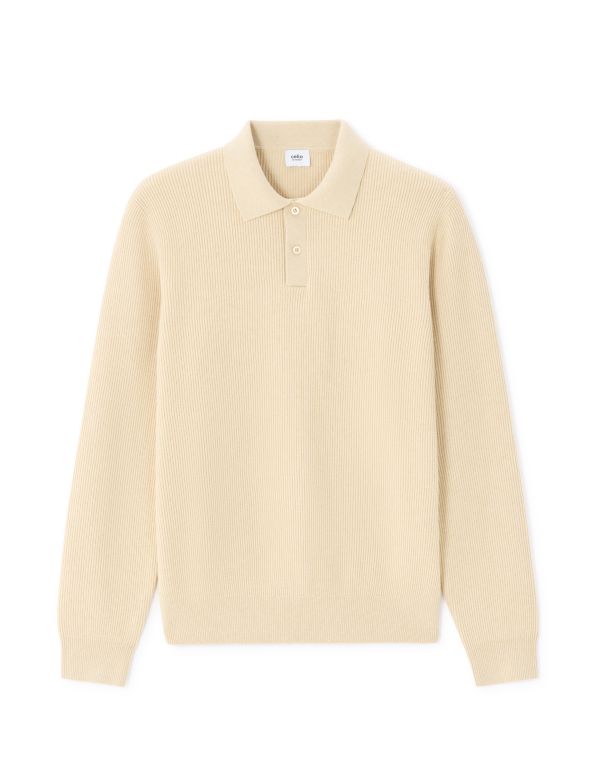 Pull col polo côtelé - beige