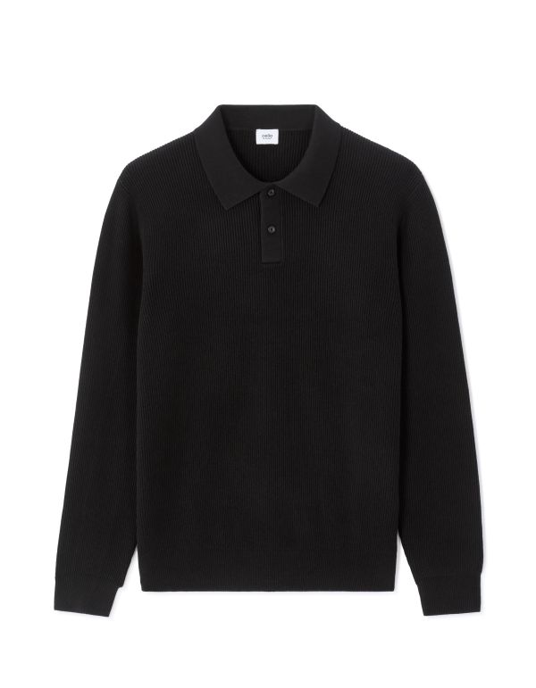 Pull col polo côtelé - noir