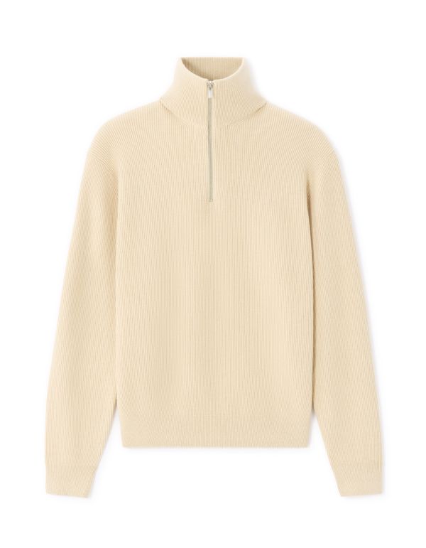 Pull col montant zippé côtelé - beige