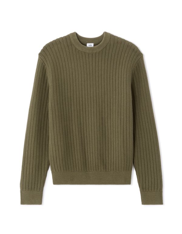 Pull col rond 100% coton avec jeu de points - olive